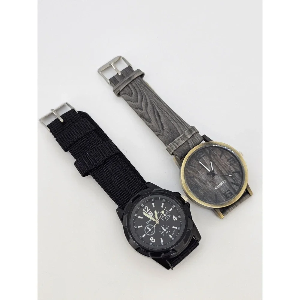 2X Men's Analog Watches 40MM Black Gray Dial Black Gray Bands New Battery